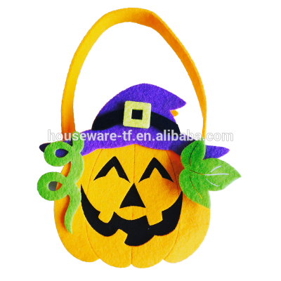 Halloween decoration pumpkin smiling face purple hat handmade crafts felt basket